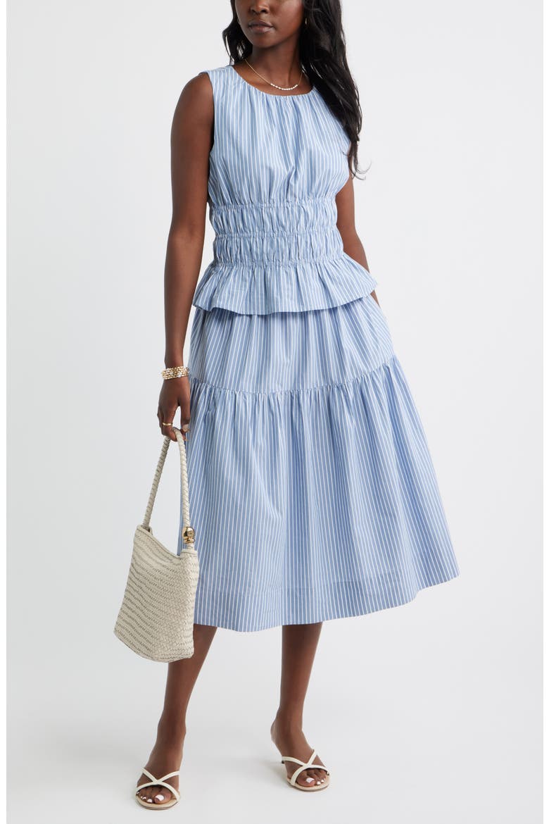 Striped Drop Waist Poplin Midi Skirt, Alternate, color, BLUE BEYOND CORA STRIPE