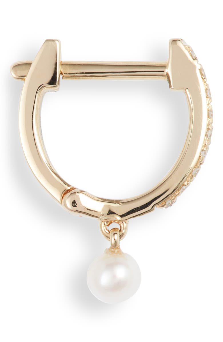 EF Collection Pearl & Diamond Huggie Hoops, Alternate, color,