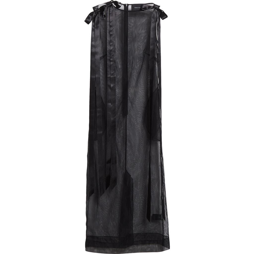 Simone Rocha Bow Detail Sheer Tulle Midi Dress In Black