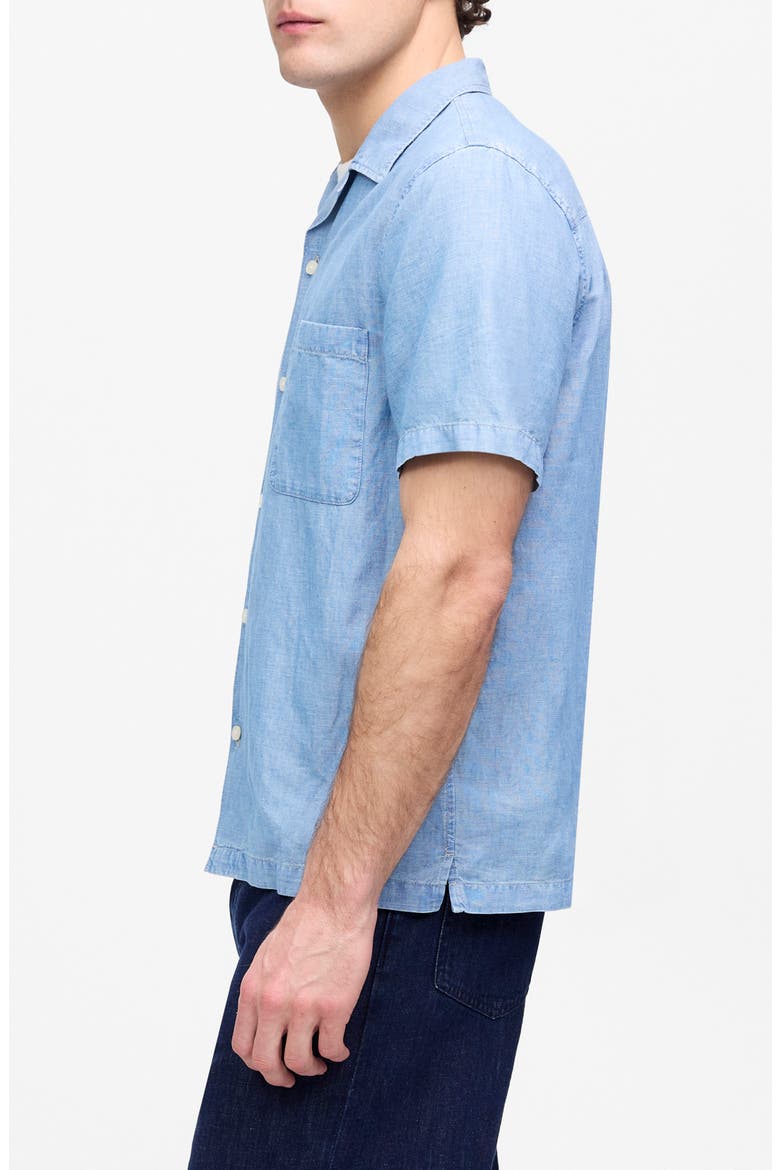 Chambray Short Sleeve Button-Up Shirt in Cotton-Linen Blend, Alternate, color, FAULK WASH