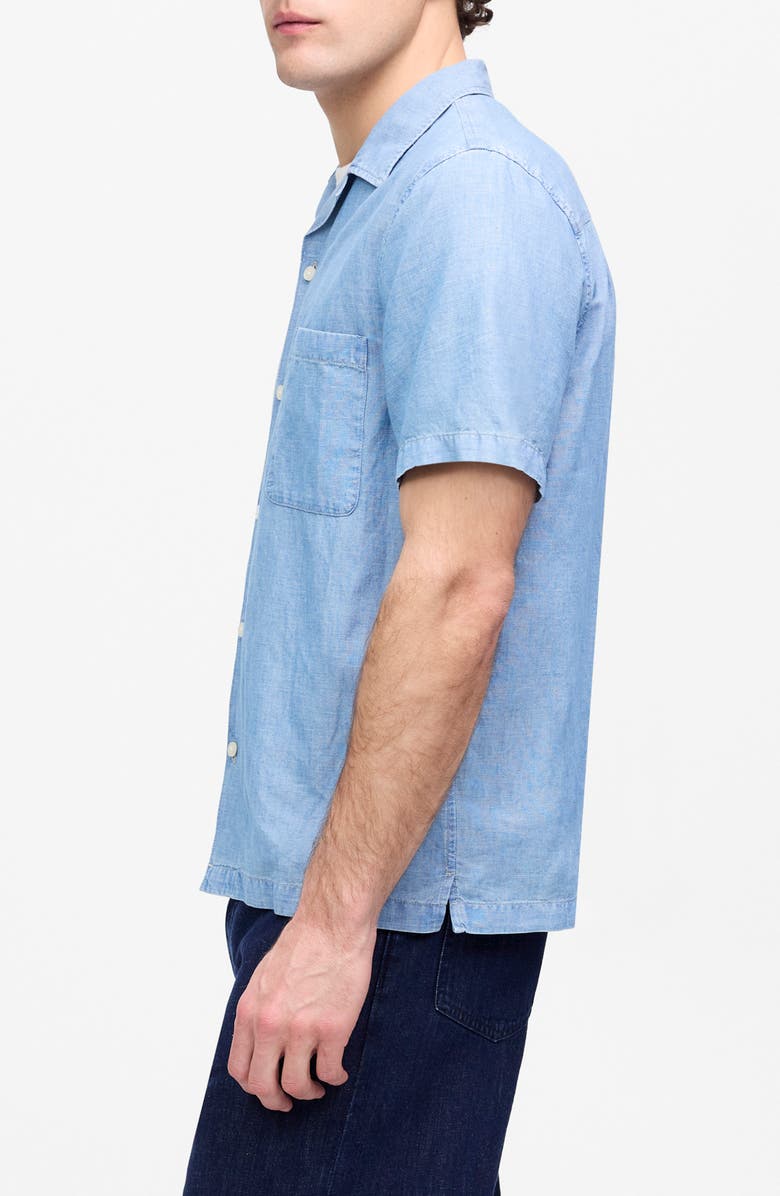 Madewell Chambray Short Sleeve Button-Up Shirt in Cotton-Linen Blend, Alternate, color, Faulk Wash