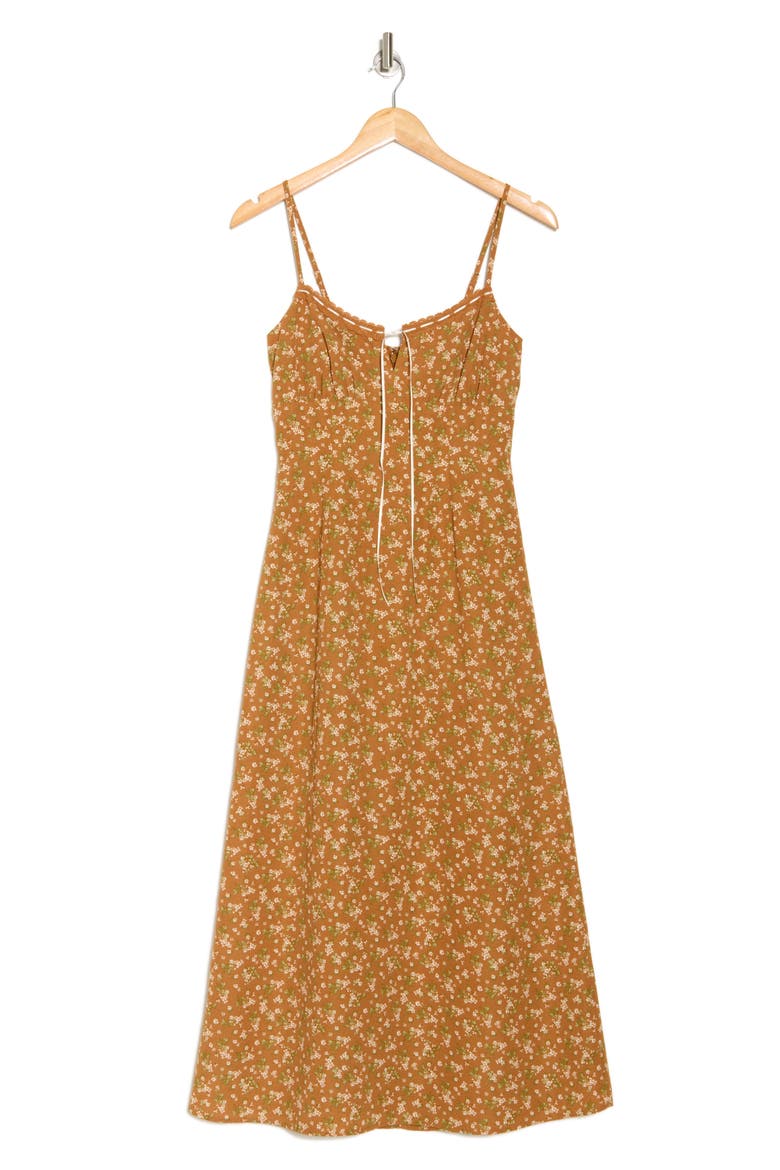Floral Tie Neck Midi Sundress, Alternate, color, BROWN MULTI