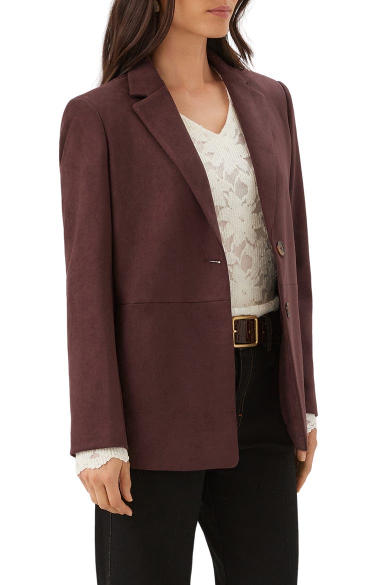 Faux Suede Blazer, Alternate, color, WINE