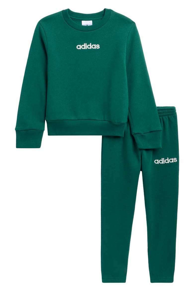 Kids' Linear Logo Crewneck Sweatshirt & Sweatpants Set, Main, color, COLLEGIATE GREEN