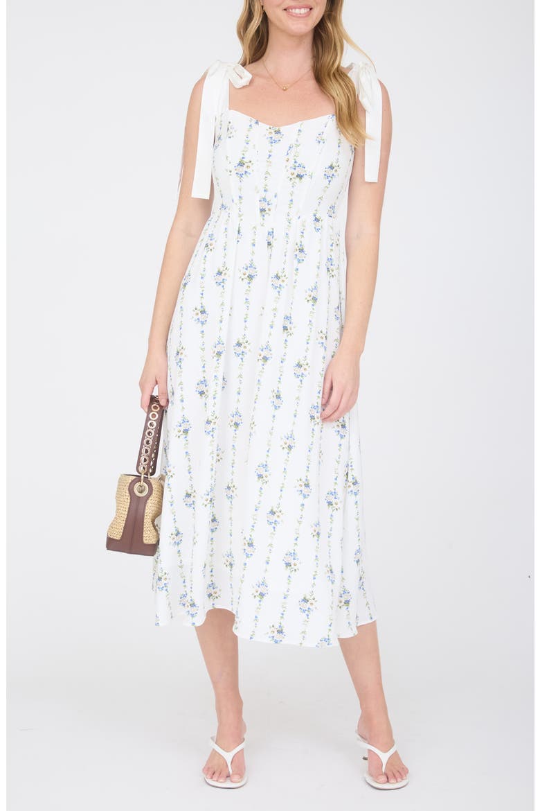 Bow Tied Strap Midi Dress, Main, color, IVORY MULTI