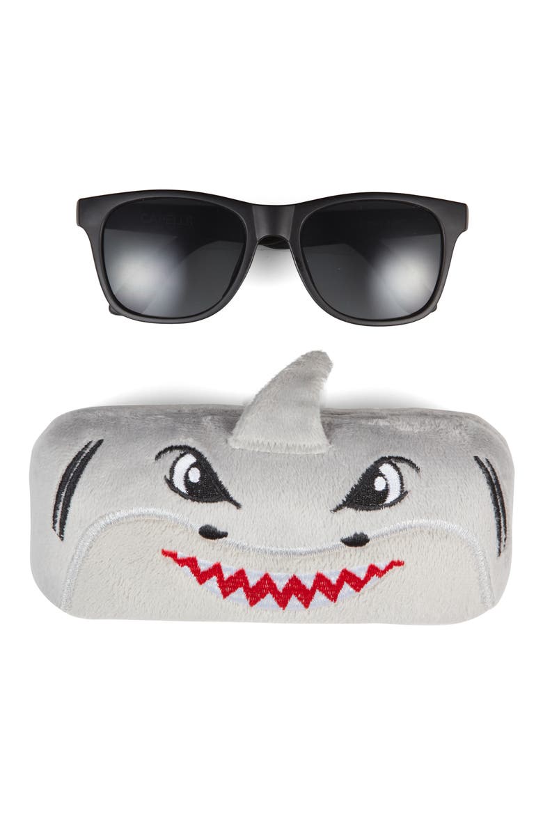 Kids' Square Sunglasses & 3D Shark Case Set, Main, color, GREY COMBO