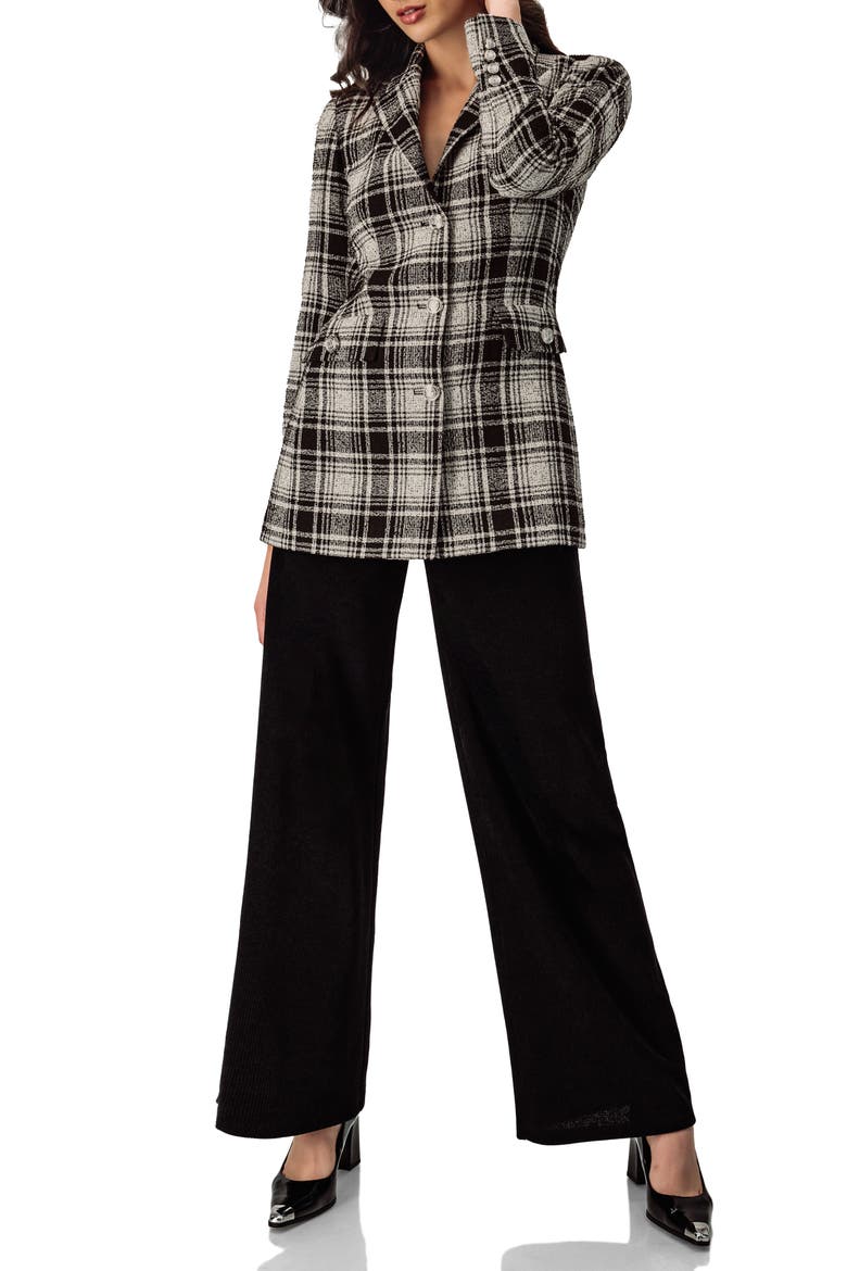 Checkered Three Button Blazer, Alternate, color, Black