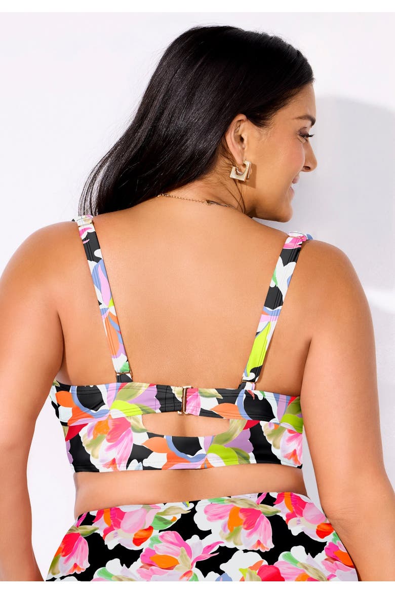 Bra Sized Ring Strap Bikini Top, Alternate, color, Black Watercolor Floral