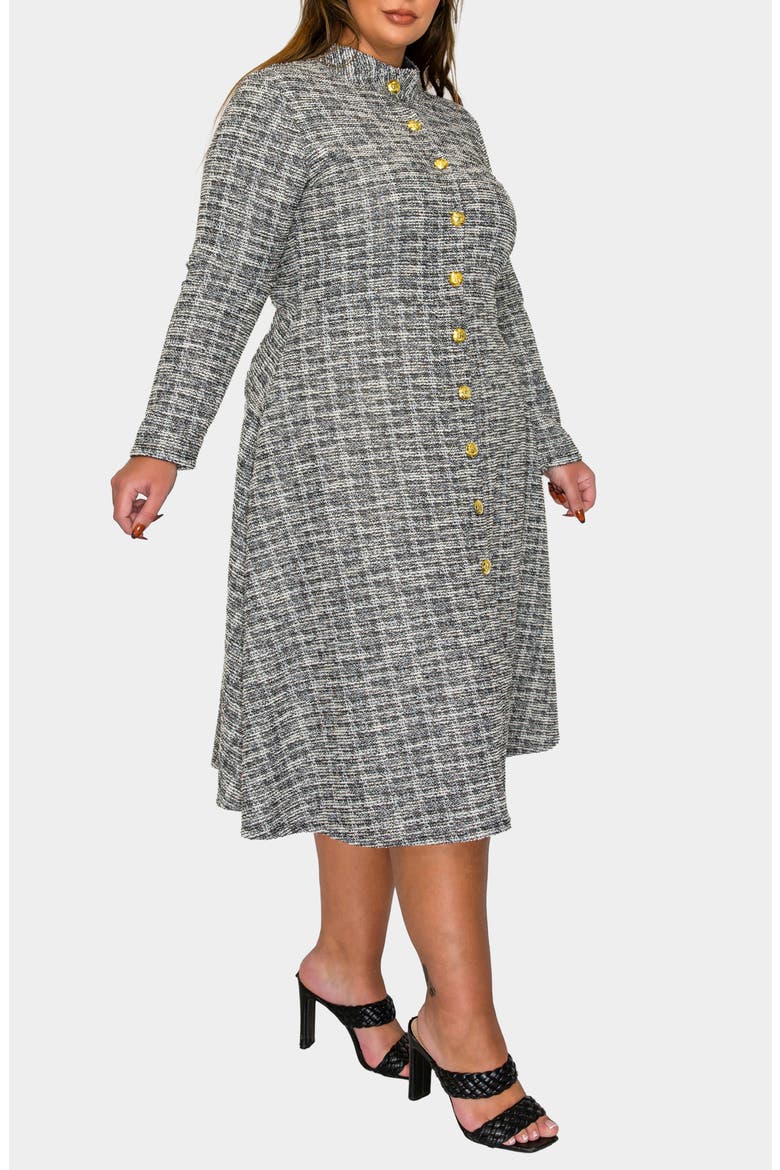 Chelsea Long Sleeve Tweed Midi Dress, Alternate, color, BLACK