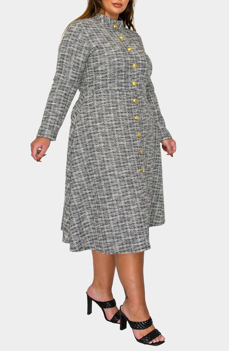 L I V D Chelsea Long Sleeve Tweed Midi Dress, Alternate, color, Black