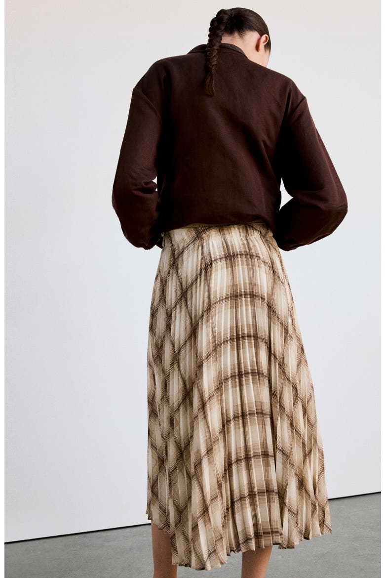 Check Pleated Maxi Skirt, Alternate, color, BROWN