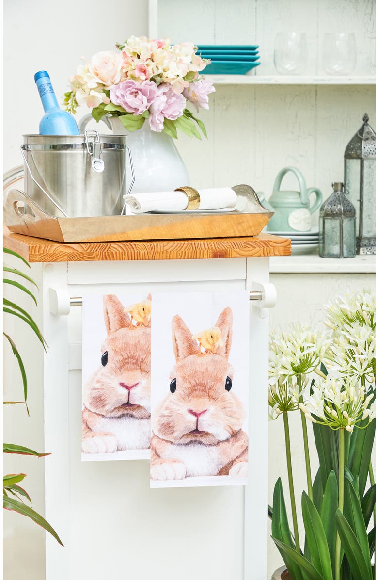 C&F Home Bunny Rabbit & Duckling Easter Spring Theme Printed Flour Sack Kitchen Dishtowel, Alternate, color, White