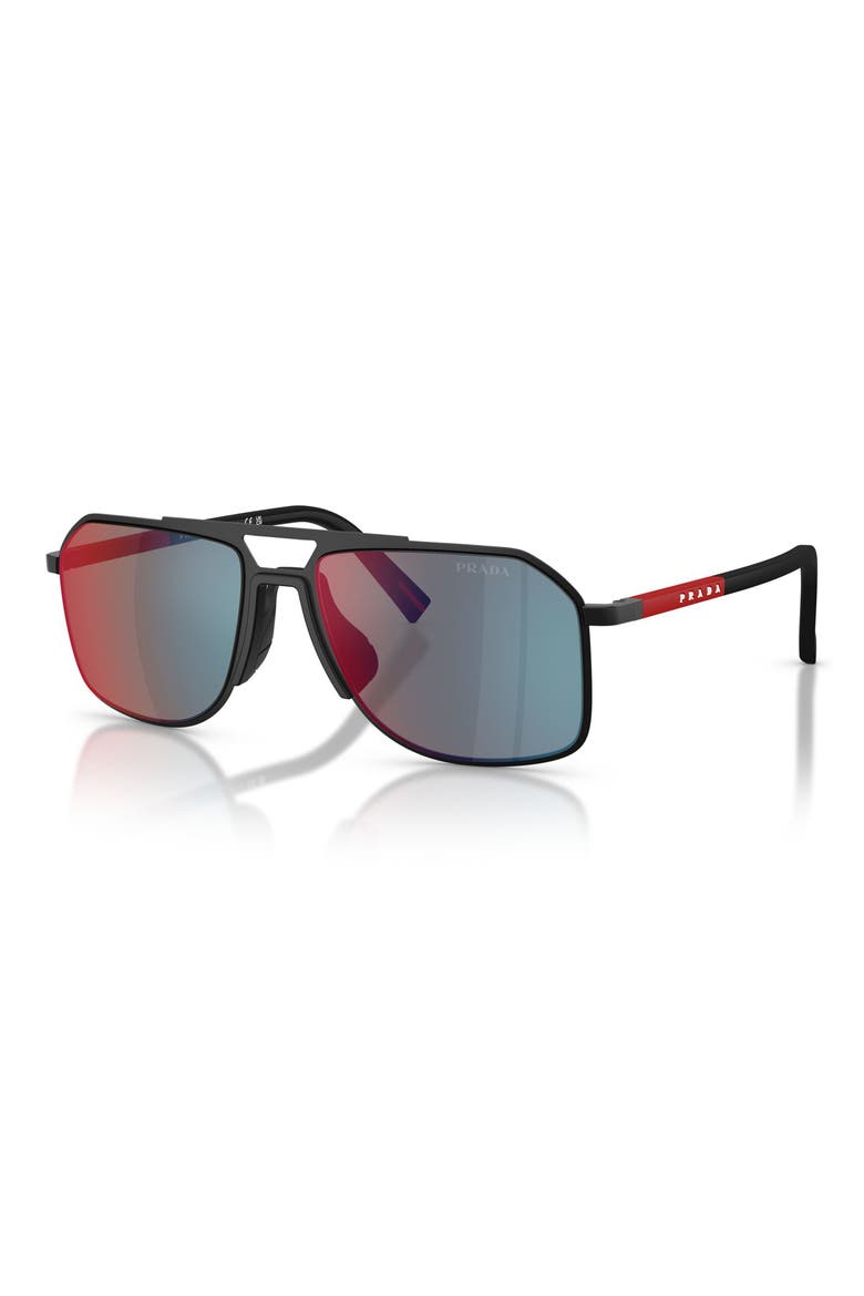 56mm Pilot Sunglasses, Alternate, color, MATTE BLACK / GREY BLUE/ RED