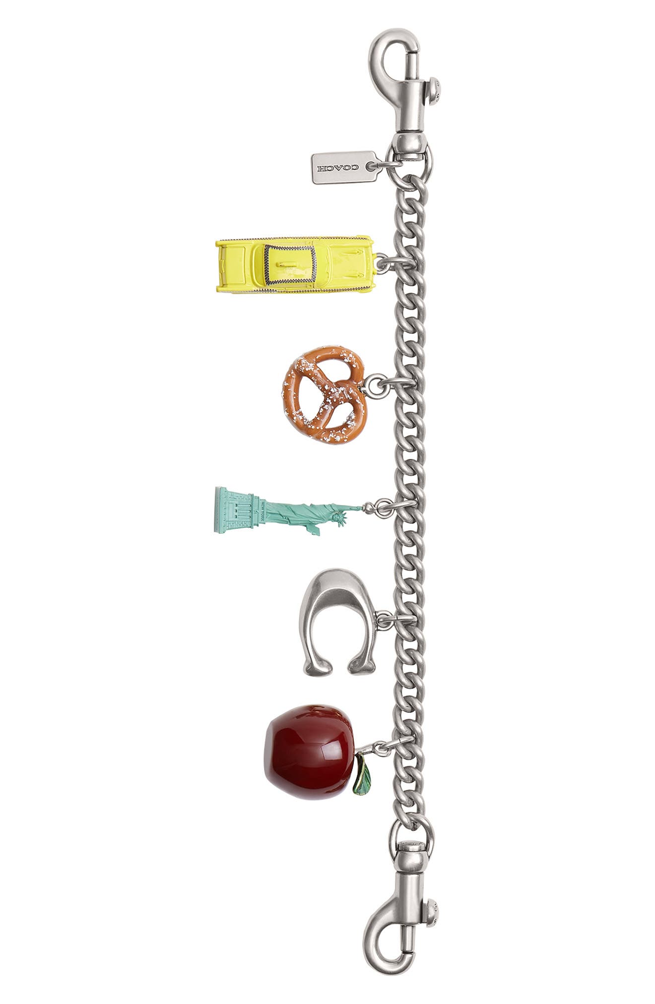 COACH New York Motif Chain Bag Charm, Main, color, Silver Multi