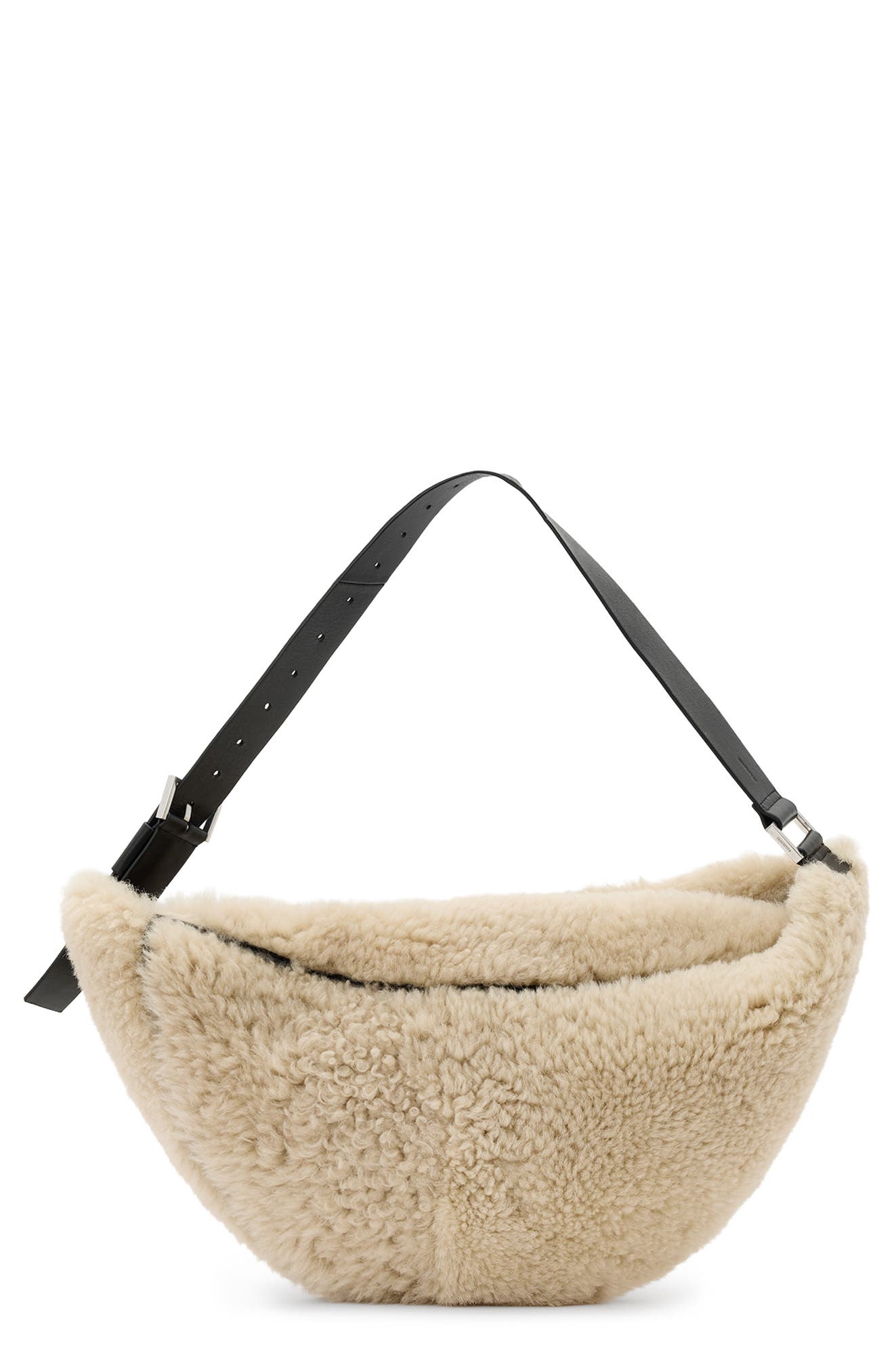 AllSaints Luna Genuine Shearling Shoulder Bag, Main, color, Natural/ Black