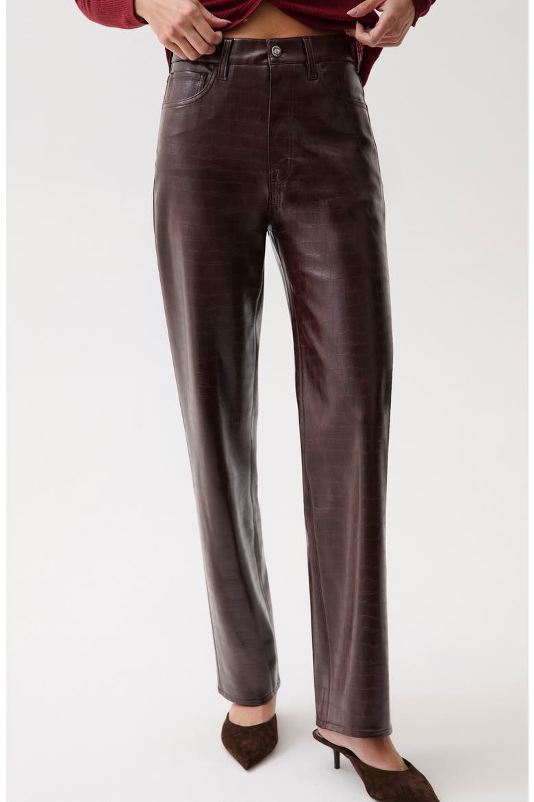 Cassie Croc Embossed High Waist Straight Leg Faux Leather Pants, Alternate, color, BURGUNDY CROC
