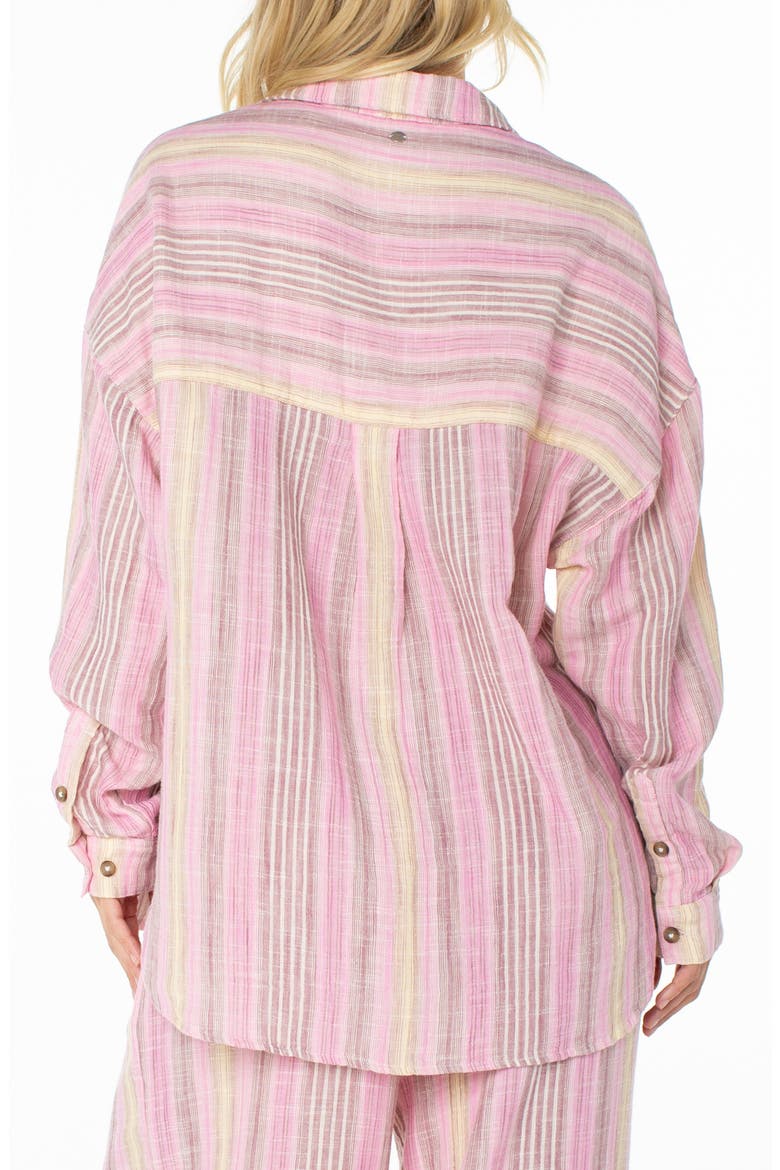 Lets Get Away Striped Cotton Button-Up Shirt, Alternate, color, FUCHSIA PINK