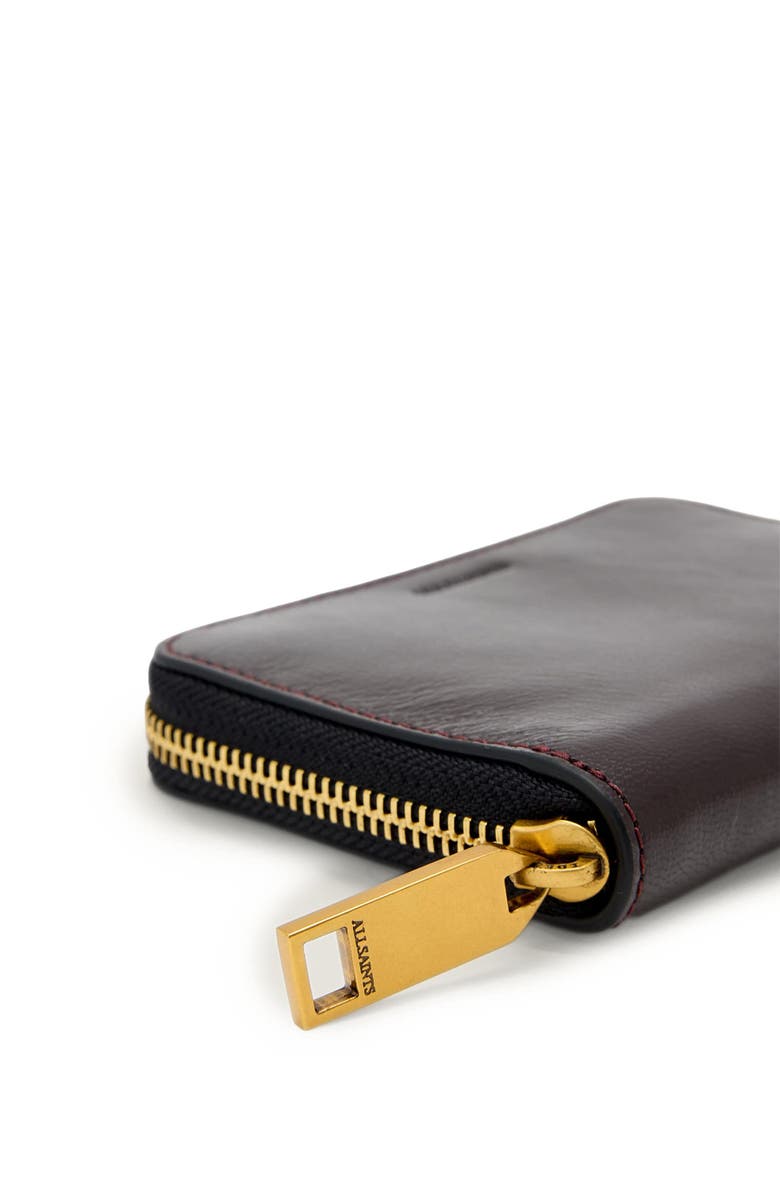 AllSaints Lena Hex Leather Zip Wallet, Alternate, color, Burnt Umber Red