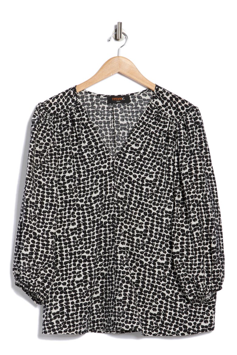 V-Neck Balloon Sleeve Top, Alternate, color, BLACK