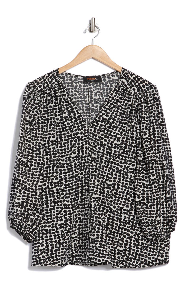Renee C V-Neck Balloon Sleeve Top, Alternate, color, Black