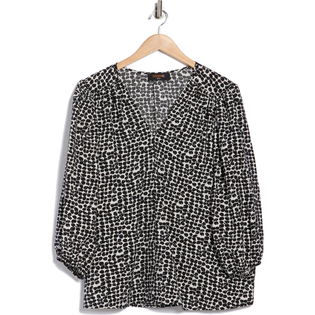 Renee C Geometric Print Balloon Sleeve Top In Black
