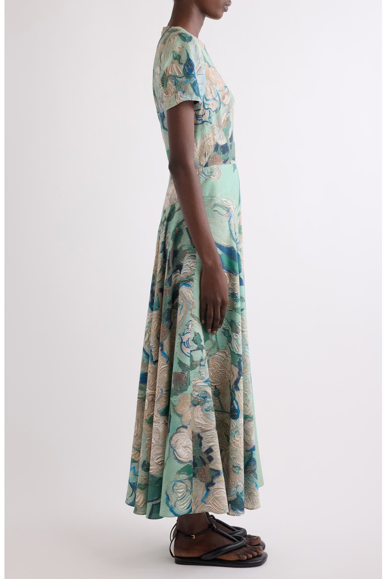 Rose Jacquard Gathered Fit & Flare Dress, Alternate, color, MINT GREEN