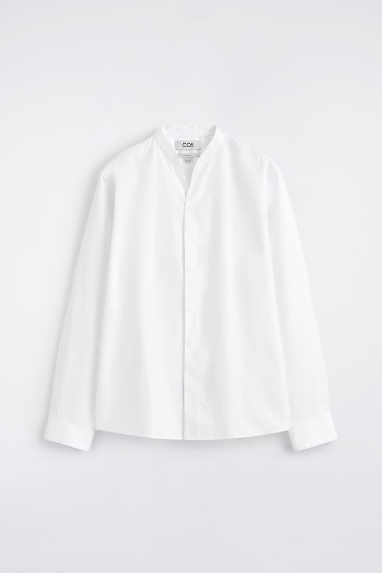 Grandad-collar Cotton Shirt, Alternate, color, WHITE