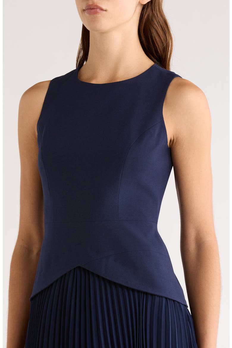 Sleeveless Pleated Skirt Mixed Media Minidress, Alternate, color, CLASSIC NAVY