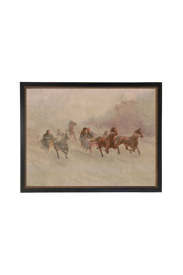 Vintage Oil Reproduction of Riding in the Snow, Main, color, Brown