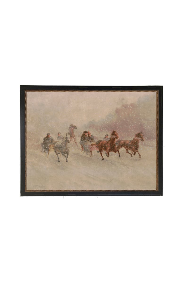 Antique Curiosities Vintage Oil Reproduction of Riding in the Snow, Main, color, Brown