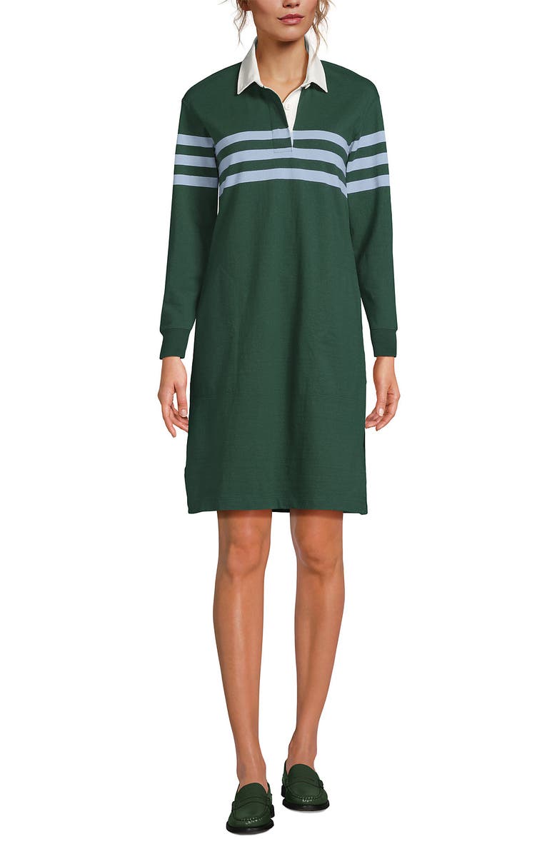 Lands' End Rugby Dress, Alternate, color, Norway Spruce Stripe