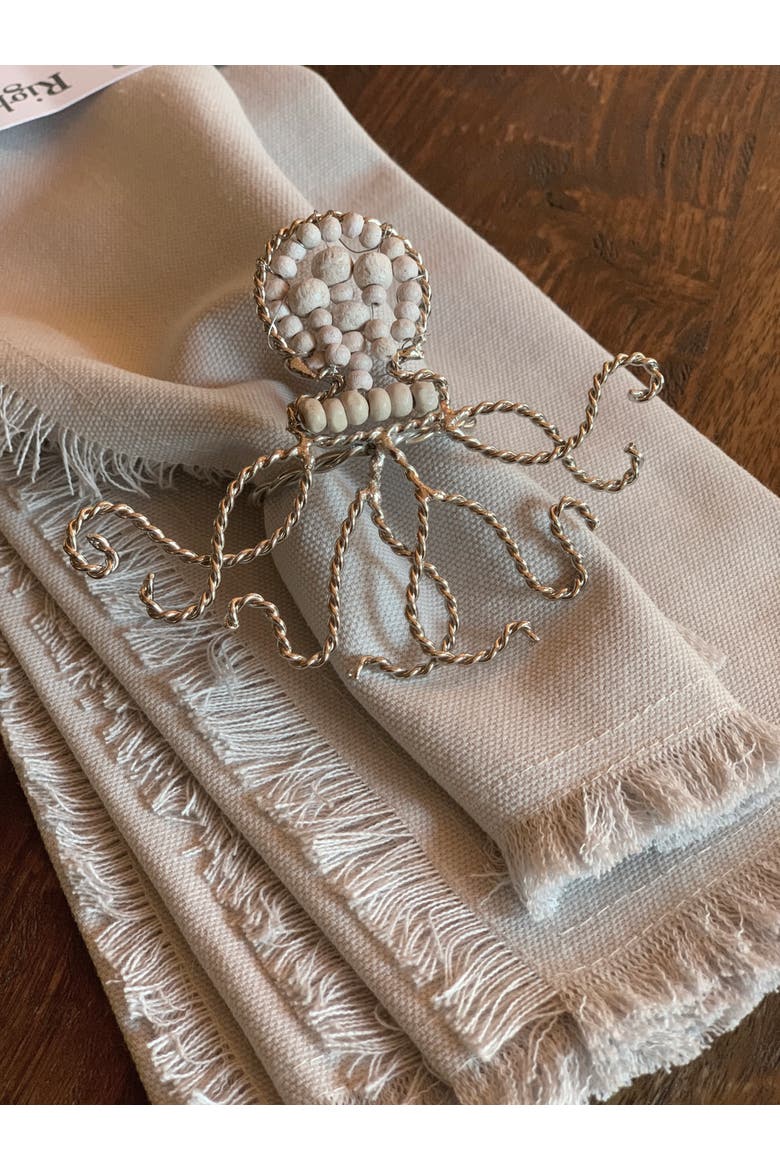 Octopus Napkin Ring-wood and metal, Alternate, color, Beige