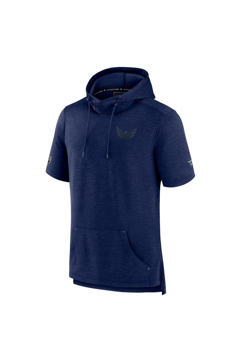 Men's Fanatics Branded Heather Navy Washington Capitals Authentic Pro Road Performance Short Sleeve Pullover Hoodie, Alternate, color, Heather Navy