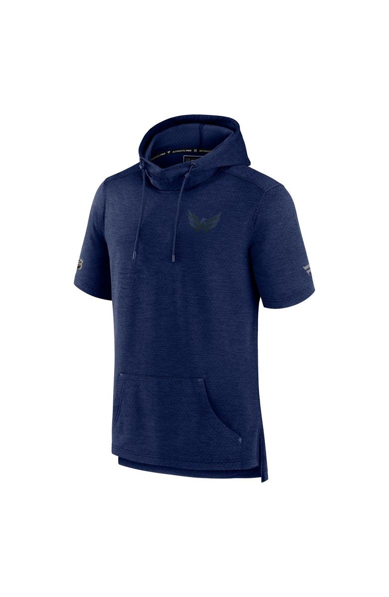 FANATICS Men's Fanatics Branded Heather Navy Washington Capitals Authentic Pro Road Performance Short Sleeve Pullover Hoodie, Alternate, color, Heather Navy