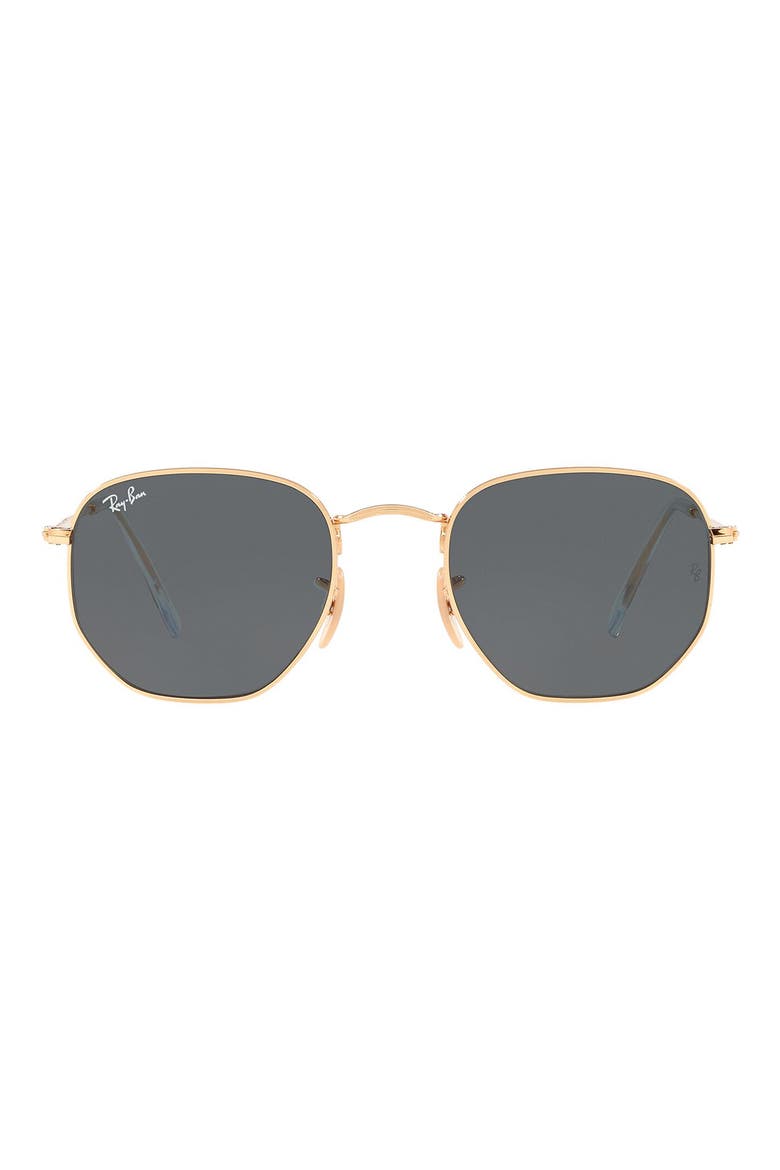 51mm Hexagonal Flat Lens Sunglasses, Main, color, GOLD/ BLUE SOLID