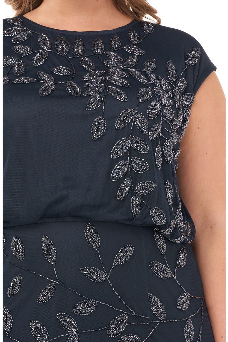 Beaded Leaf Mesh Trumpet Gown, Alternate, color, NAVY