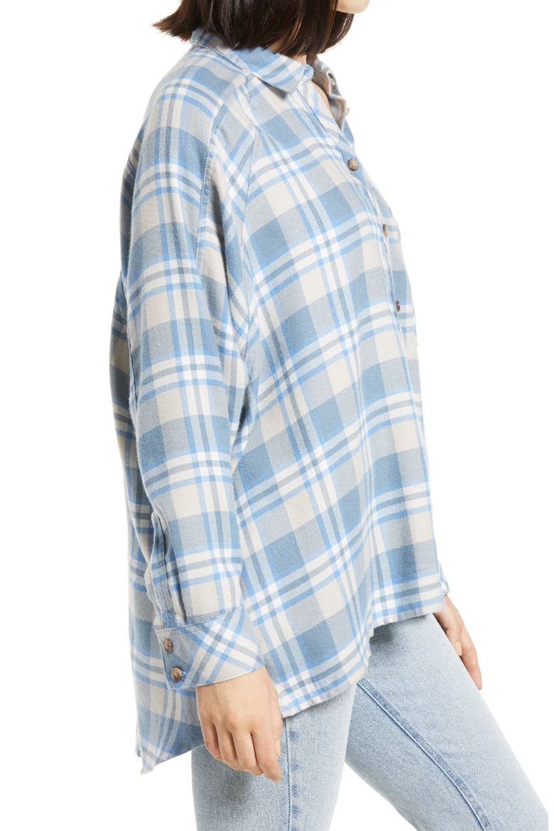 Plaid Button-Up Shirt, Alternate, color, BLUE/ CREAM