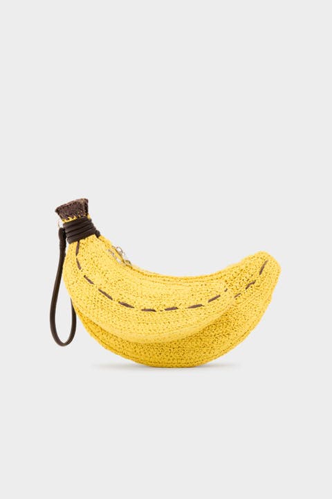 Banana Bunch Woven Raffia Wristlet Clutch