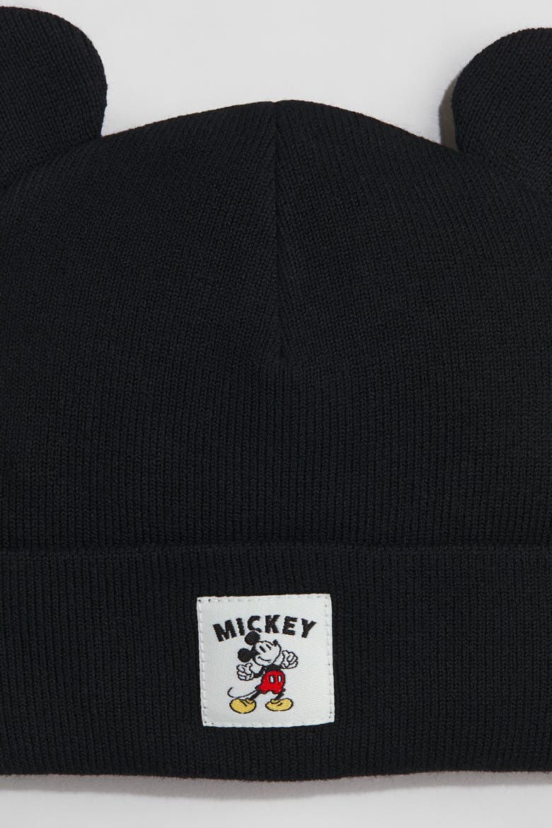 Beanie With Ear Appliqué, Alternate, color, Black/Mickey Mouse