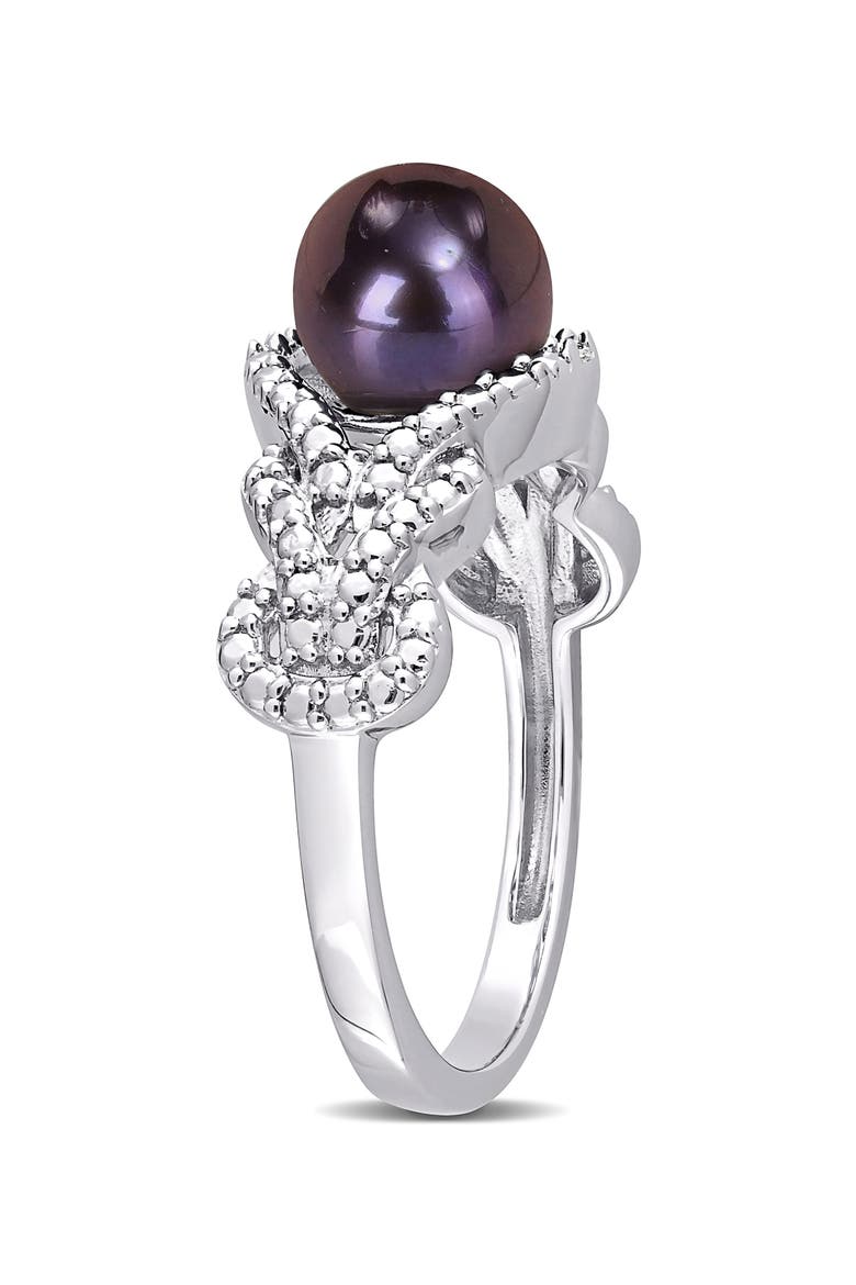 Sterling Silver 7–7.5mm Black Cultured Freshwater Pearl & Diamond Ring - 0.02ct., Alternate, color, BLACK