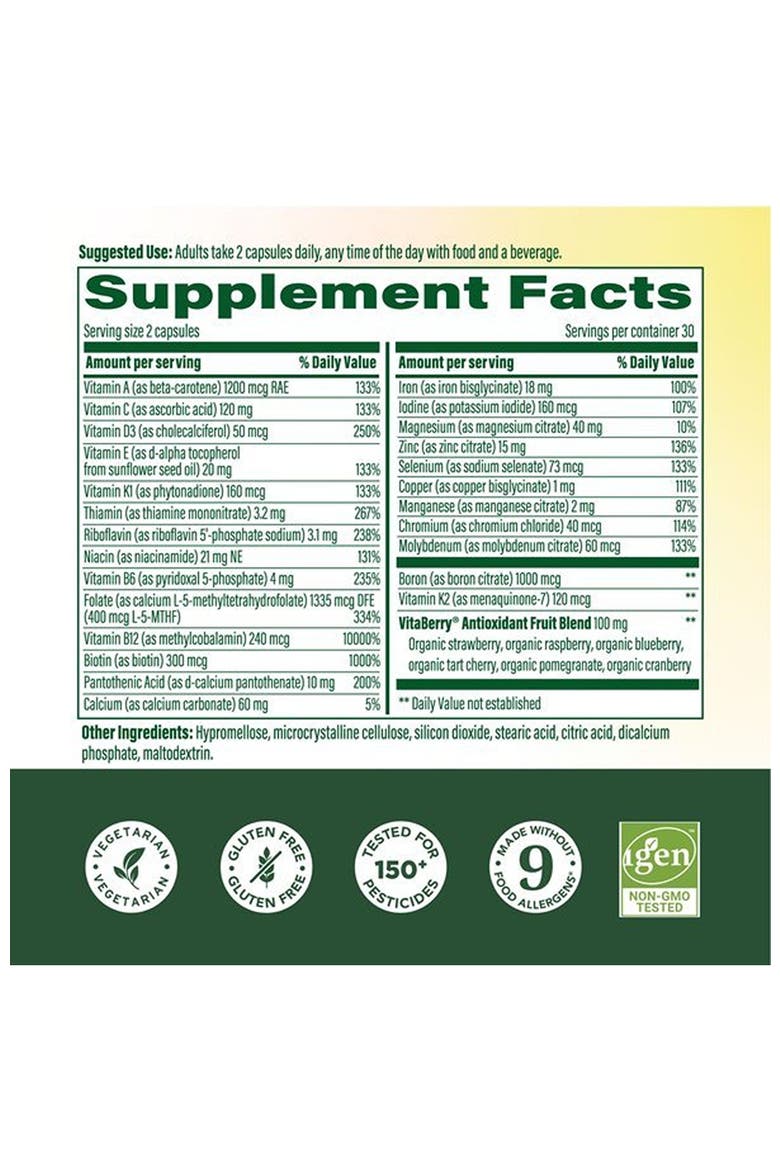 Whole Body Multivitamin for Women with Vitamin D3 K2, Magnesium Citrate, Folate, Biotin, Iron, 60 Capsules, Alternate, color, None