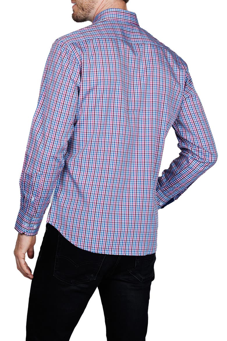 Check Print Performance Button Down Shirt, Alternate, color, BLUE MULTI