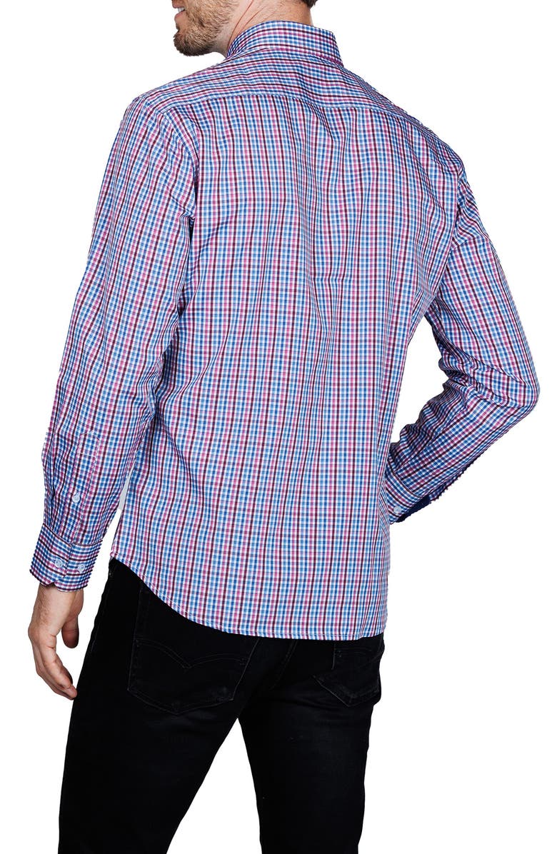 TailorByrd Check Print Performance Button Down Shirt, Alternate, color, Blue Multi