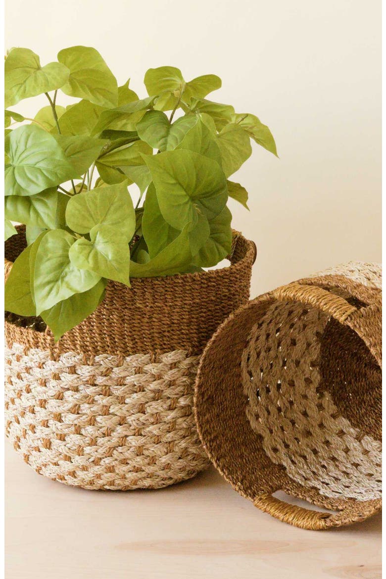 Round Bottom Basket, Set of 2, Alternate, color, Golden Brown