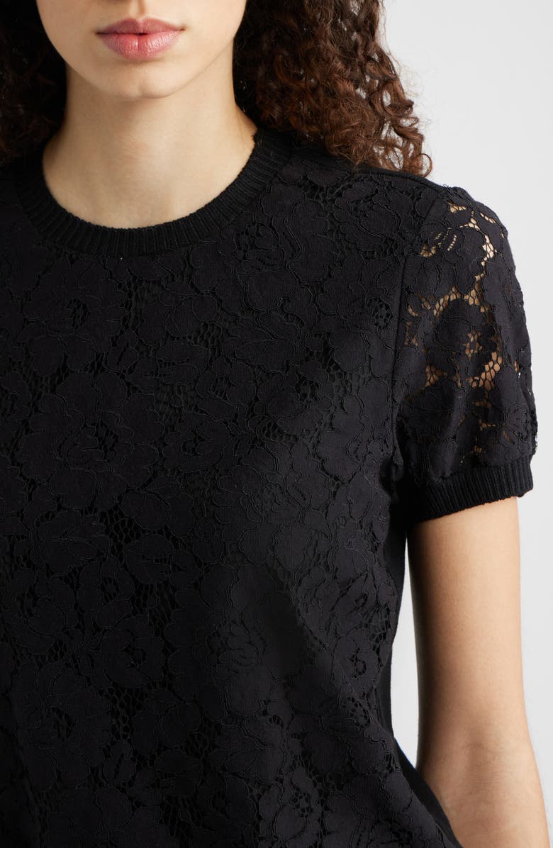 Tahari ASL Lace Front Sweater, Alternate, color, Black