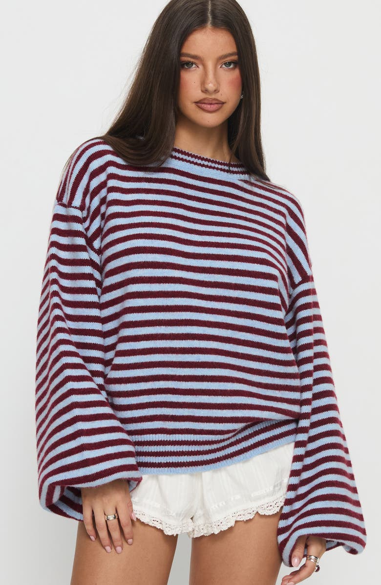 Princess Polly Stroll Striped Oversize Sweater, Alternate, color, Blue Stripe