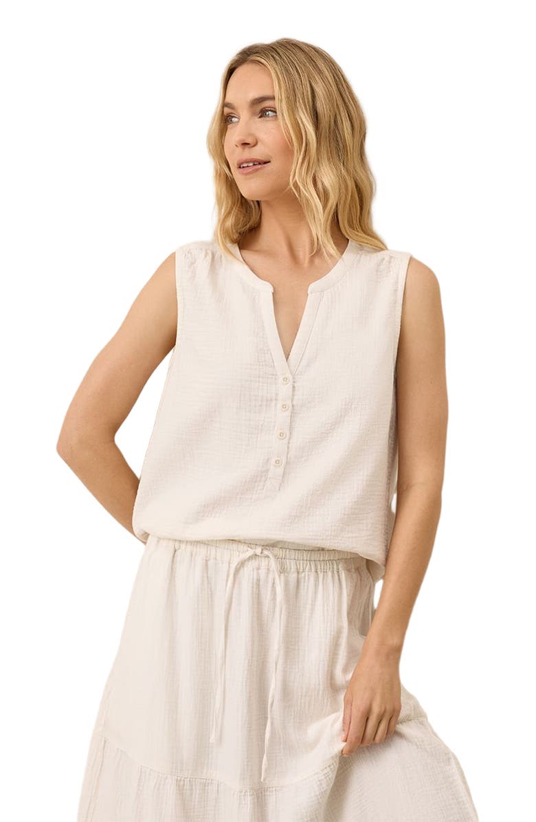 Pact Organic Cotton Coastal Double Gauze Henley Tank, Alternate, color, Sea Salt