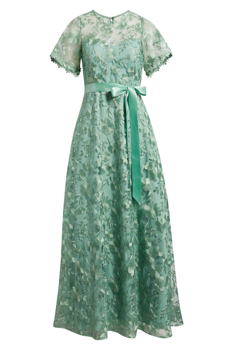 Floral Embroidery Short Sleeve Gown, Alternate, color, SAGE