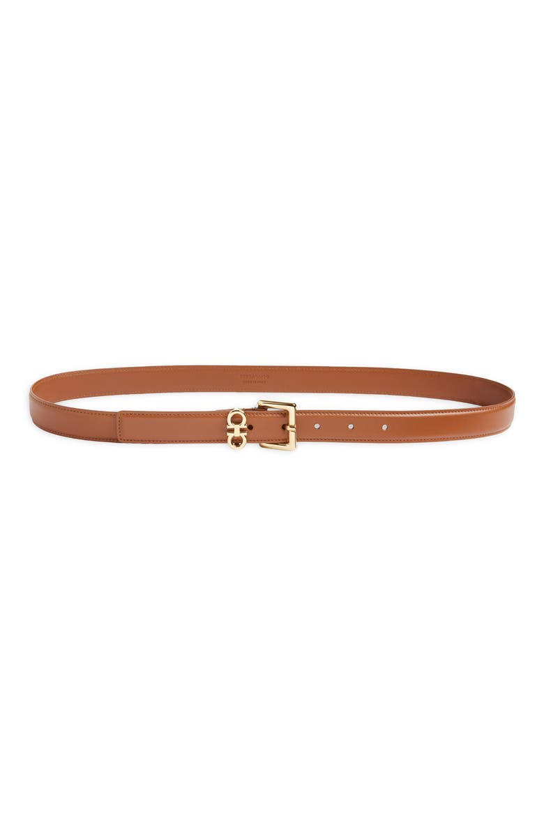 Slim Double Gancio Leather Belt, Main, color, NEW COGNAC