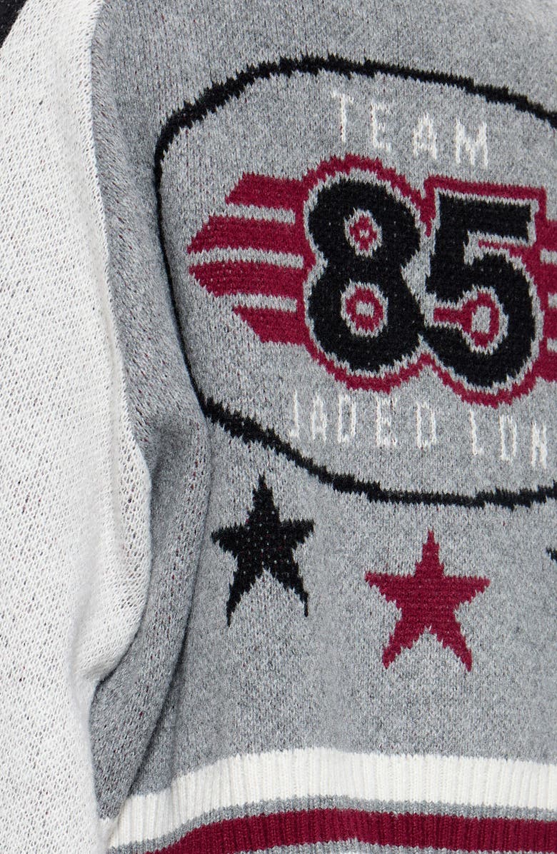 JADED LONDON 85 Jacquard Graphic Bomber Cardigan, Alternate, color, Grey